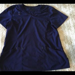 ACTIVE STAR Blue Scrub Top Lime Green Stitching M